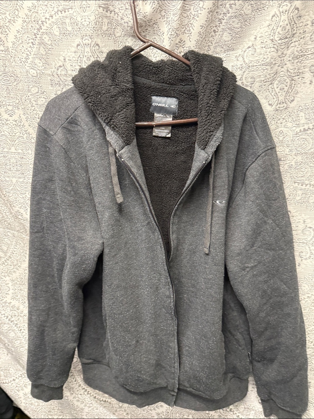 O'Neill Men's Dark Gray Sherpa-Lined Zip Hoodie - Large